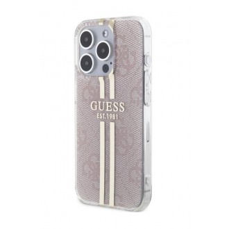 Guess IML 4G Gold Stripe Zadní Kryt pro iPhone 15 Pro Pink