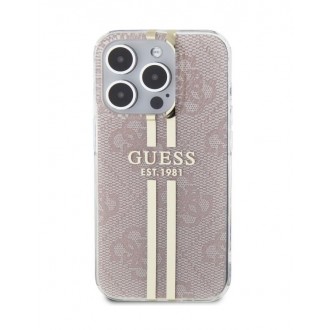 Guess IML 4G Gold Stripe Zadní Kryt pro iPhone 15 Pro Pink