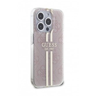 Guess IML 4G Gold Stripe Zadní Kryt pro iPhone 15 Pro Pink
