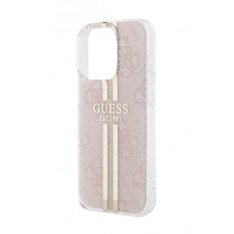 Guess IML 4G Gold Stripe Zadní Kryt pro iPhone 15 Pro Pink