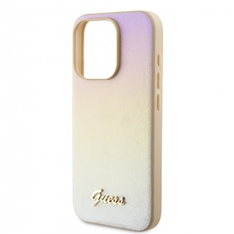 Guess PU Leather Iridescent Metal Script Zadní Kryt pro iPhone 15 Gold