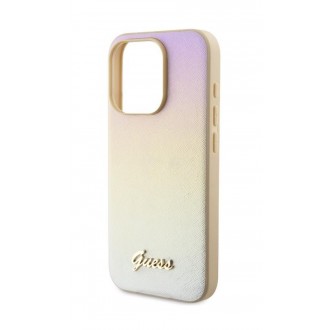 Guess PU Leather Iridescent Metal Script Zadní Kryt pro iPhone 15 Pro Gold