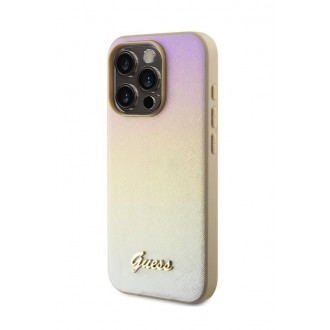 Guess PU Leather Iridescent Metal Script Zadní Kryt pro iPhone 15 Pro Max Gold