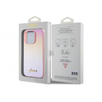Guess PU Leather Iridescent Metal Script Zadní Kryt pro iPhone 15 Pro Max Pink