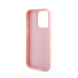 Guess PU Leather Iridescent Metal Script Zadní Kryt pro iPhone 15 Pro Pink