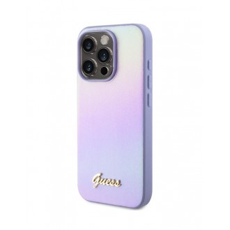 Guess PU Leather Iridescent Metal Script Zadní Kryt pro iPhone 15 Pro Purple