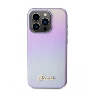 Guess PU Leather Iridescent Metal Script Zadní Kryt pro iPhone 15 Pro Purple