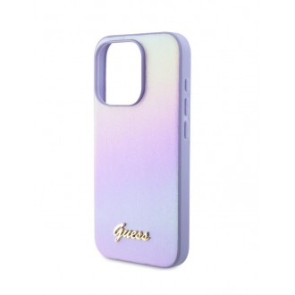 Guess PU Leather Iridescent Metal Script Zadní Kryt pro iPhone 15 Pro Purple
