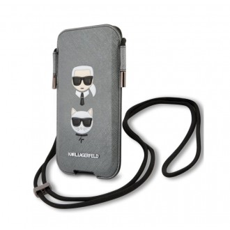 Karl Lagerfeld and Choupette Head Saffiano PU Pouch S/M Grey