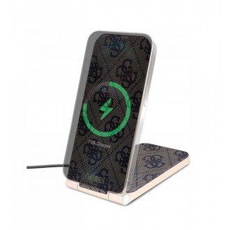 Guess 4G Pattern Stolní Bezdrátová Magnetická Nabíječka 2v1 Brown