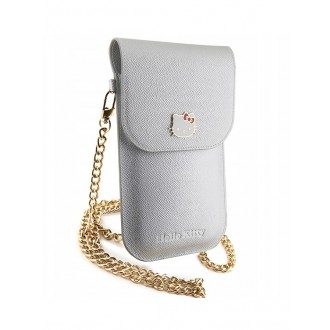 Hello Kitty PU Metal Logo Leather Wallet Phone Bag Silver