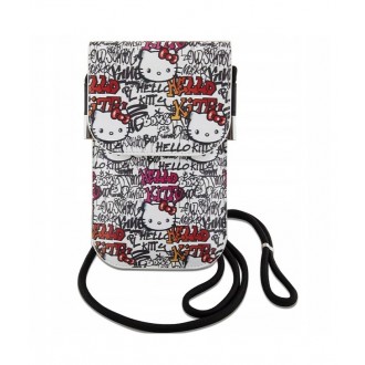 Hello Kitty Leather Tags Graffiti Phone Bag Beige