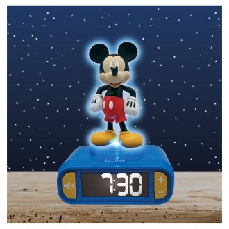 Budík s nočním 3D světlem Myšák Mickey