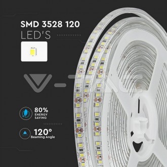 V-TAC LED pásek 7,2W-12V-120LED/M-SMD 3528-VT-3528-IP65 barevná teplota (К): denní bílá / 4000K VT-3528