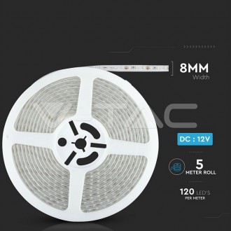 V-TAC LED pásek 7,2W-12V-120LED/M-SMD 3528-VT-3528-IP65 barevná teplota (К): denní bílá / 4000K VT-3528