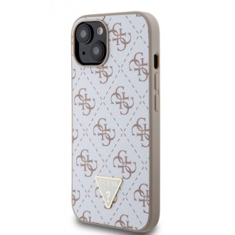 Guess PU Leather 4G Triangle Metal Logo Zadní Kryt pro iPhone 15 White