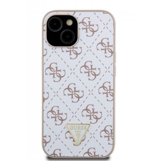 Guess PU Leather 4G Triangle Metal Logo Zadní Kryt pro iPhone 15 White