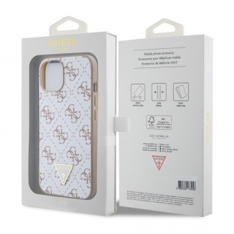 Guess PU Leather 4G Triangle Metal Logo Zadní Kryt pro iPhone 15 White