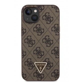 Guess PU 4G Strass Triangle Metal Logo Zadní Kryt pro iPhone 15 Brown