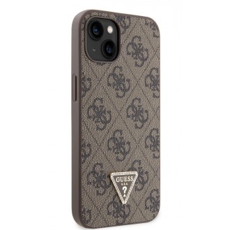 Guess PU 4G Strass Triangle Metal Logo Zadní Kryt pro iPhone 15 Brown
