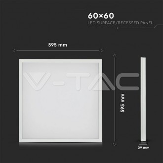 V-TAC LED panel stropní 40W-6500K-60x60cm-přisazený čtverec Barevná teplota (К): Studená bílá 6400K VT-6142