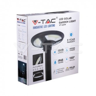 V-TAC LED solární zahradní světlo 10W pohybový senzor IP65 Funkce dálkového ovládání Barevná teplota (К): Denní bílá 4000K VT-65W