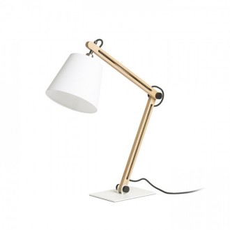 NIZZA stolní Polycotton bílá/dřevo 230V LED E14 7W