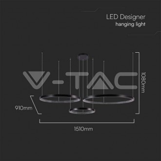 Designová závěsná LED lampa 57W 4000K Crystal černá VT-7824 Barevná teplota (К): Teplá bílá 3000K VT-7824