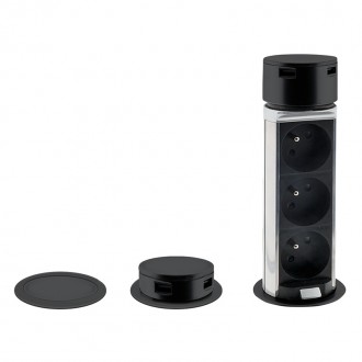 Solight 3z + USB A+C výsuvný blok zásuvek, 2m, černý