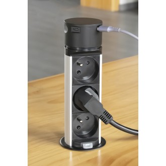 Solight 3z + USB A+C výsuvný blok zásuvek, 2m, černý