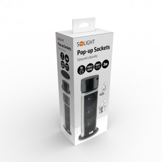 Solight 3z + USB A+C výsuvný blok zásuvek, 2m, černý
