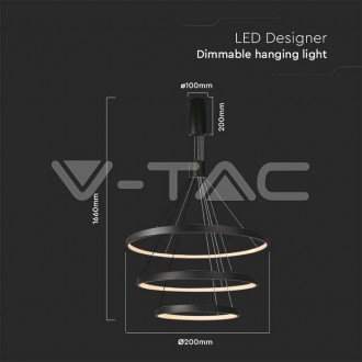 V-TAC LED svítidlo závěsné 46W 3000K VT-7924-B Černé tělo VT-7924-B