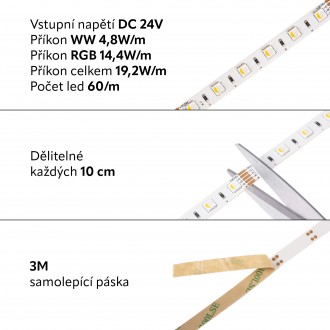 T-led 24V RGBW4v1-WW 19,2W vnitřní LED pásek záruka 3 roky Varianta: 24V RGBW4v1-WW 19,2W vnitřní LED pásek záruka 3 roky