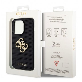Guess PU Perforated 4G Glitter Metal Logo Zadní Kryt pro iPhone 14 Pro Black