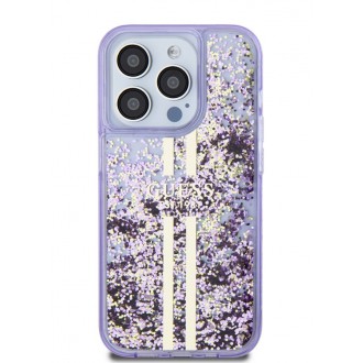 Guess PC/TPU Liquid Glitter Gold Stripe Zadní Kryt pro iPhone 15 Pro Purple
