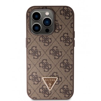 Guess PU 4G Strass Triangle Metal Logo Zadní Kryt pro iPhone 15 Pro Brown