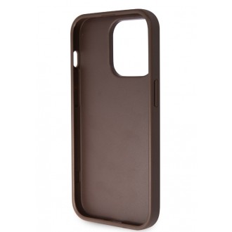 Guess PU 4G Strass Triangle Metal Logo Zadní Kryt pro iPhone 15 Pro Brown