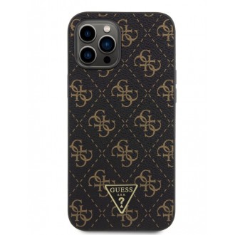 Guess PU Leather 4G Triangle Metal Logo Zadní Kryt pro iPhone 12 Pro Max Black