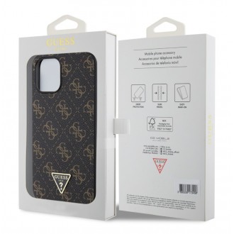 Guess PU Leather 4G Triangle Metal Logo Zadní Kryt pro iPhone 12 Pro Max Black