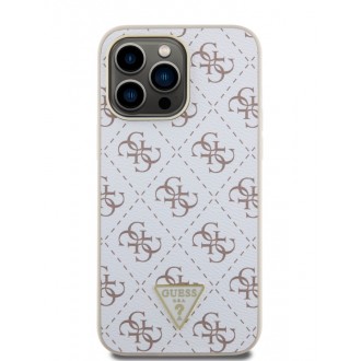 Guess PU Leather 4G Triangle Metal Logo Zadní Kryt pro iPhone 15 Pro Max White