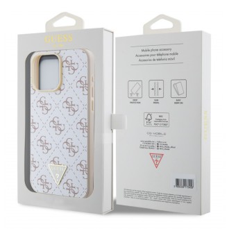 Guess PU Leather 4G Triangle Metal Logo Zadní Kryt pro iPhone 15 Pro Max White