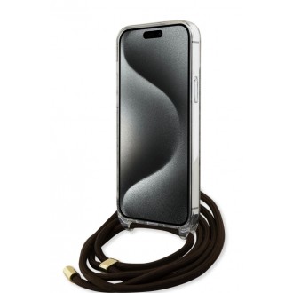 Guess IML 4G Printed Crossbody Popruh Zadní Kryt pro iPhone 15 Pro Max Black