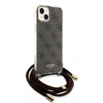 Guess IML 4G Printed Crossbody Popruh Zadní Kryt pro iPhone 15 Brown