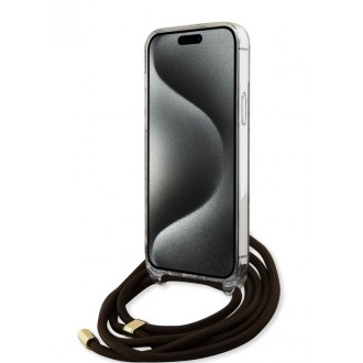 Guess IML 4G Printed Crossbody Popruh Zadní Kryt pro iPhone 15 Brown