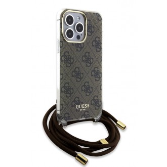 Guess IML 4G Printed Crossbody Popruh Zadní Kryt pro iPhone 15 Pro Brown