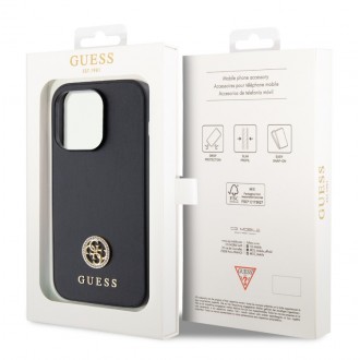 Guess PU 4G Strass Metal Logo Zadní Kryt pro iPhone 15 Pro Black
