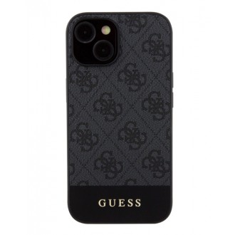 Guess PU 4G Stripe MagSafe Zadní Kryt pro iPhone 15 Black