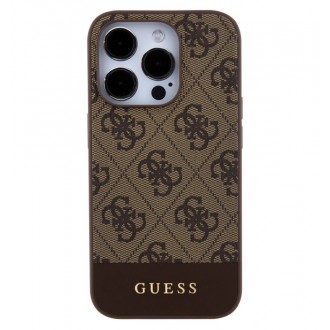Guess PU 4G Stripe MagSafe Zadní Kryt pro iPhone 15 Pro Brown