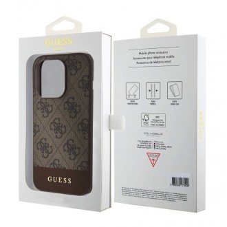 Guess PU 4G Stripe MagSafe Zadní Kryt pro iPhone 15 Pro Brown