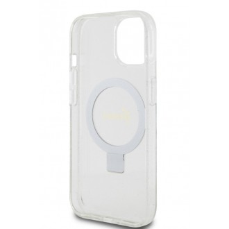 Guess IML Ring Stand Glitter MagSafe Zadní Kryt pro iPhone 15 Transparent